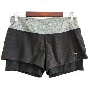 mpg black athletic shorts size small with yellow back zipper pocket and liner